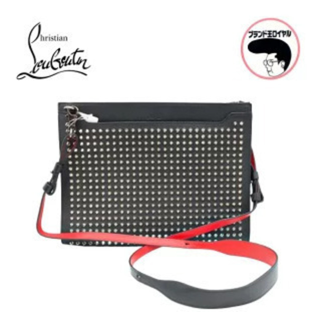 Christian Louboutin Spike Studded Shoulder Clutch Black Red